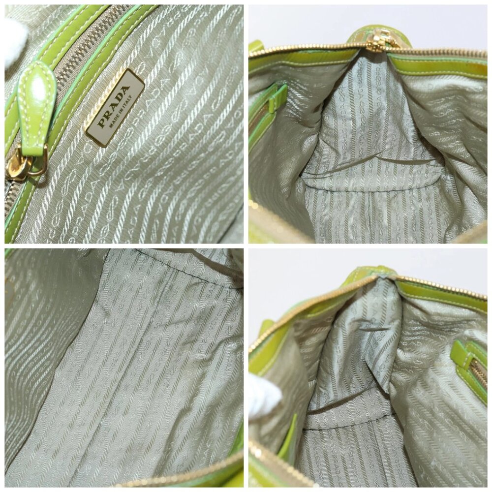 PRADA Hand Bag Enamel 2way Green Gold Auth - Picture 13 of 15